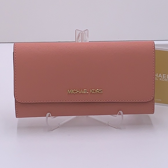 MICHAEL KORS JET SET TRAVEL LARGE TRIFOLD WALLET SUNSET ROSE COLOR - Picture 3 of 16